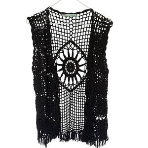 Womens Open‎ Knit Crochet Open Front Cardigan L Whimsigoth Dark Cottagecore